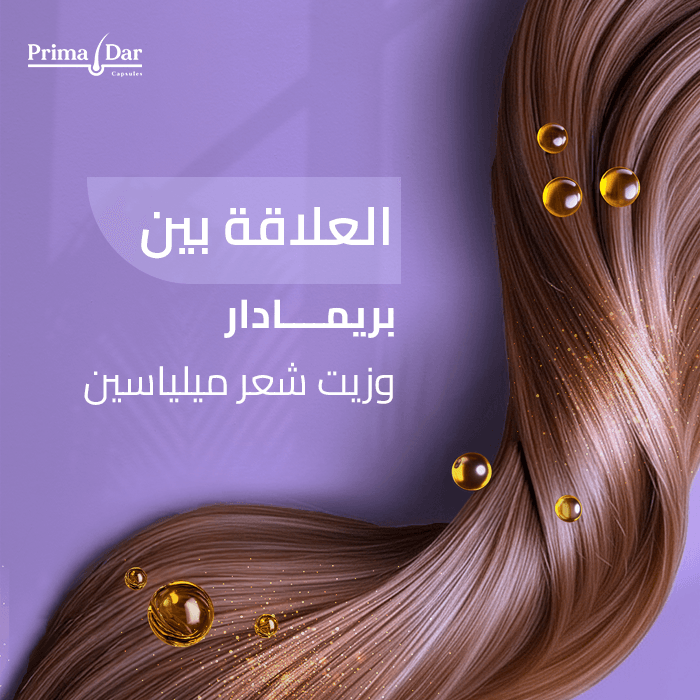 زيت شعر : 5 أسرار ميلياسين لنتائج أقوى وأكثر لمعانًا مع بريمادار 3 العلاقة بين بريمادار وزيت شعر ميلياسين